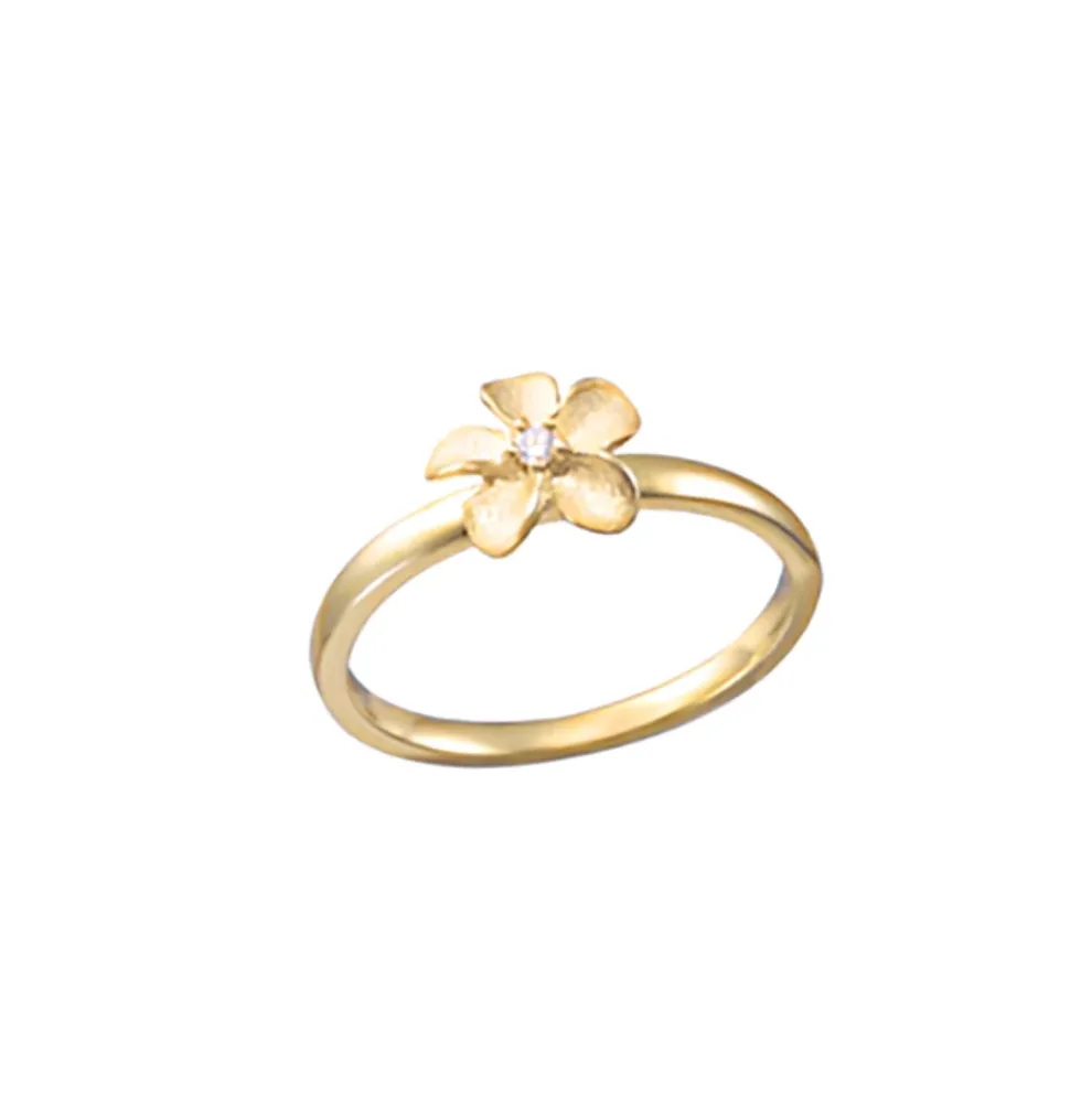 8Mm 14K Plumeria Diamond Ring