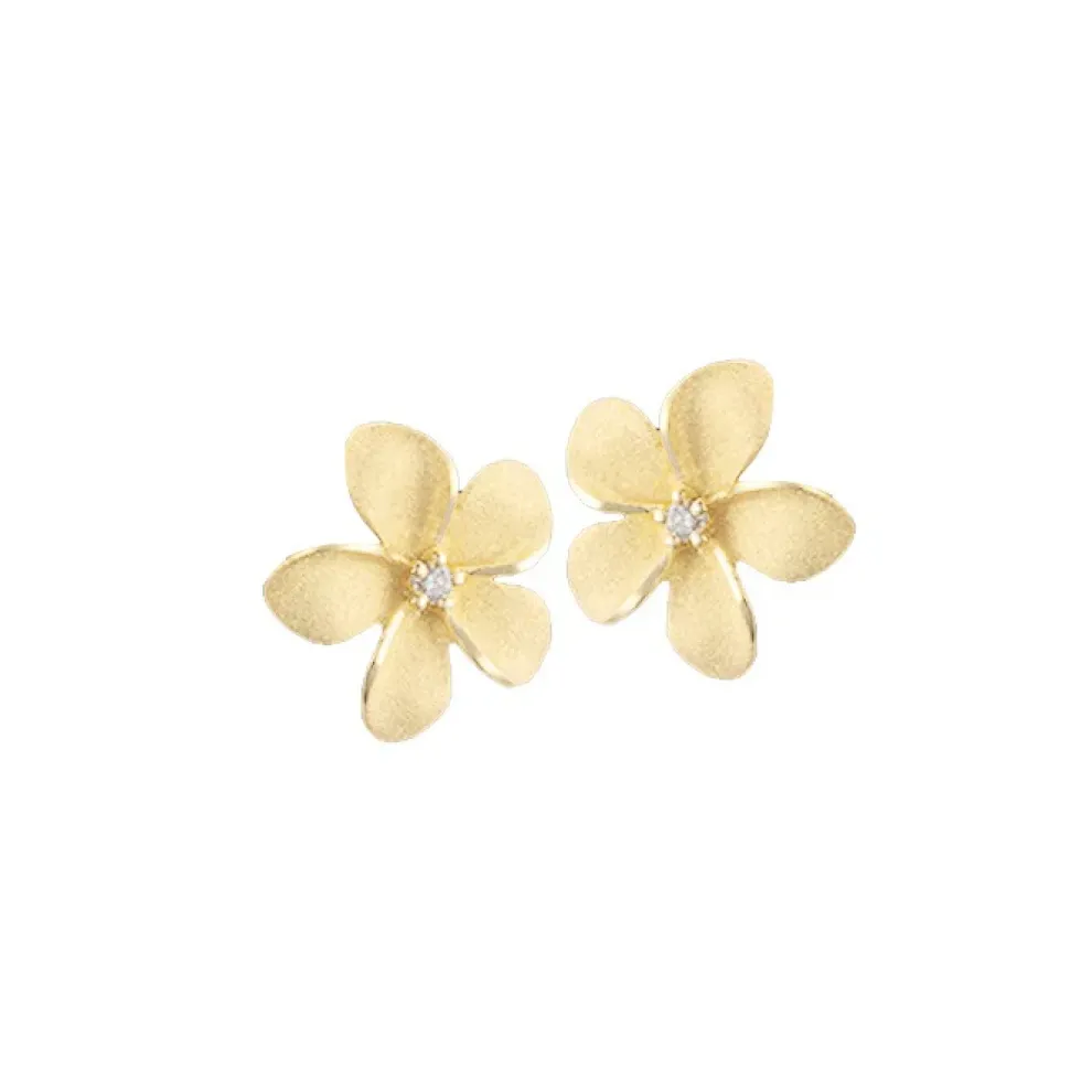 15Mm 14K Plumeria Earring With 2 Diamonds