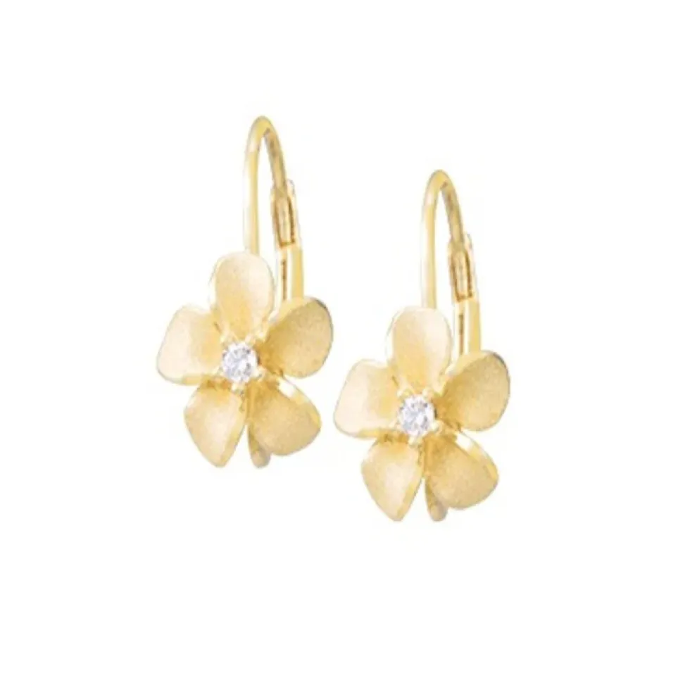 8Mm 14K Plumeria Earrings With 2 Diamonds