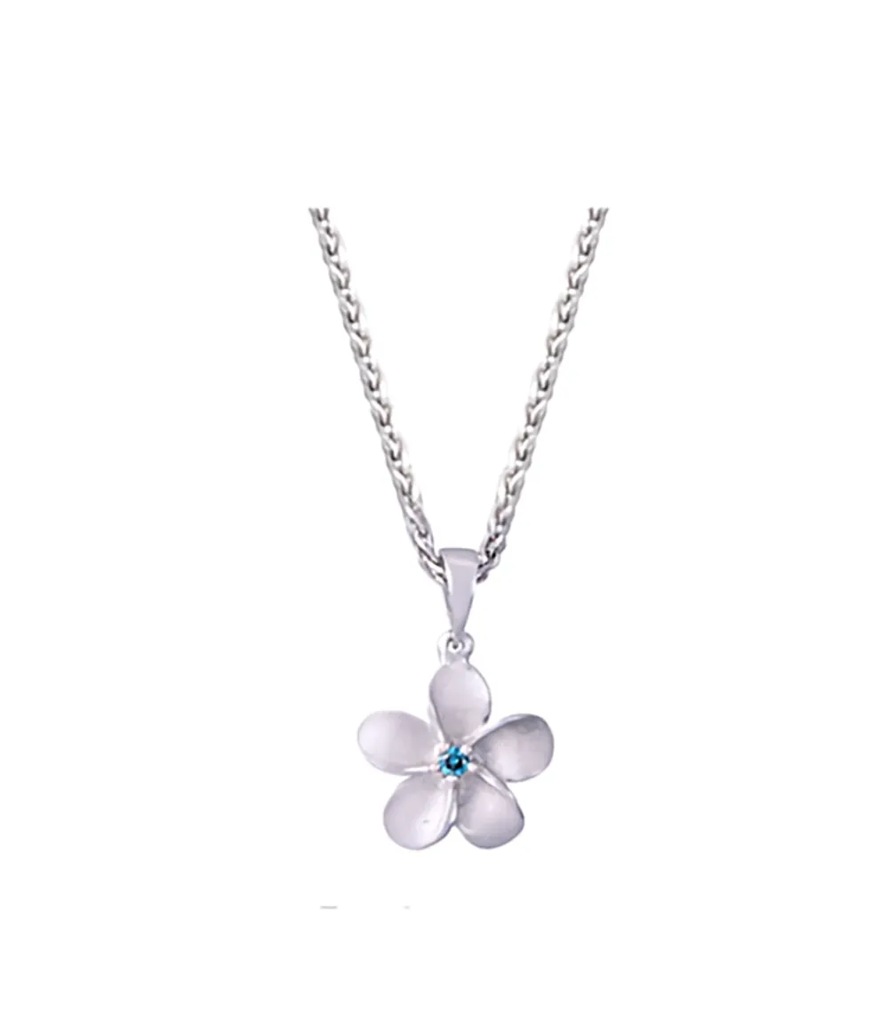8Mm 14K Plumeria Pendant With 0.02 Carats Blue Diamond