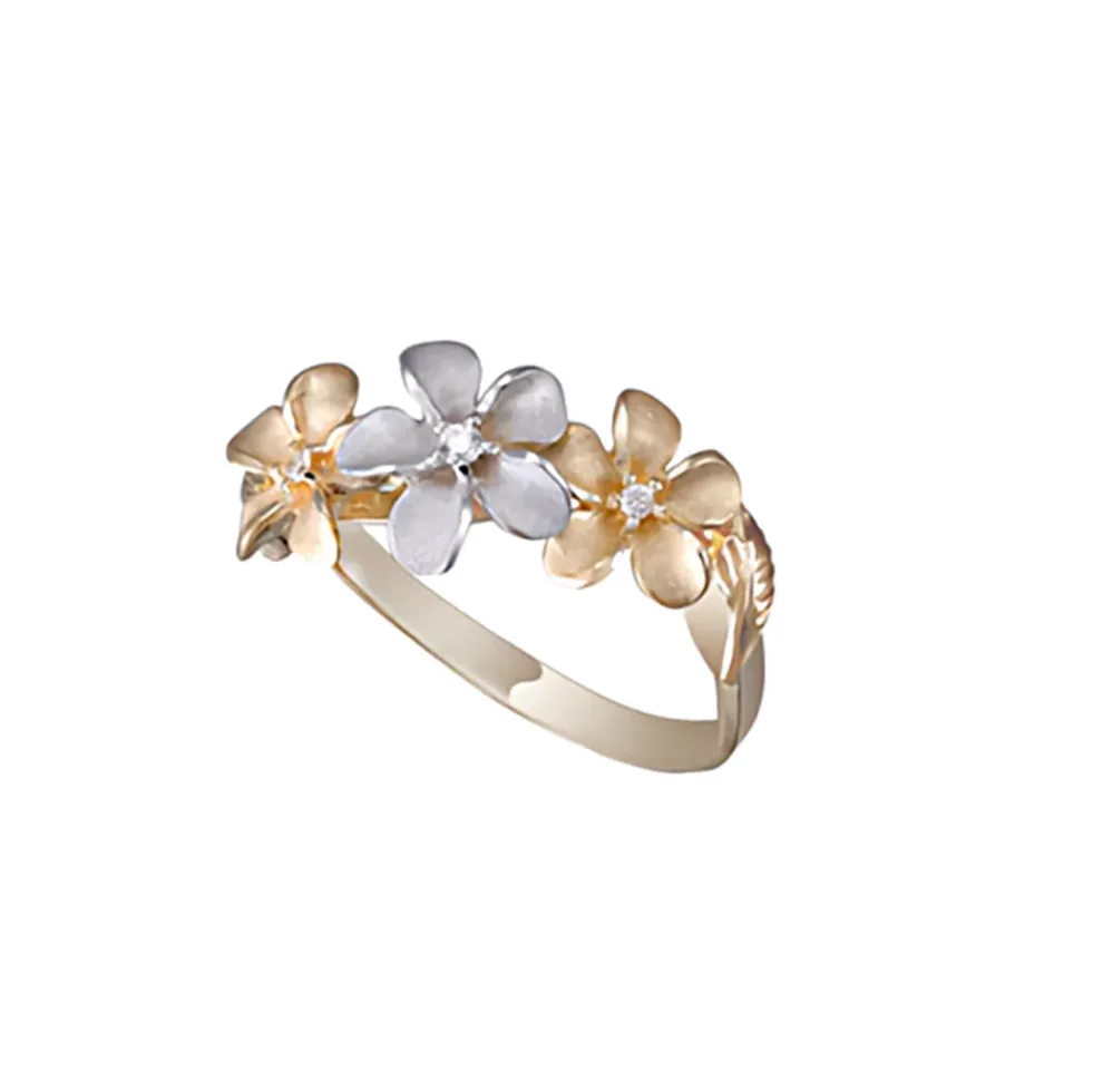 8Mm 14K 2/Tone Diamond Plumeria Ring