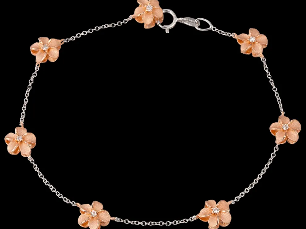 7Mm 14K 2/Tone Plumeria Bracelet With 14 Diamonds