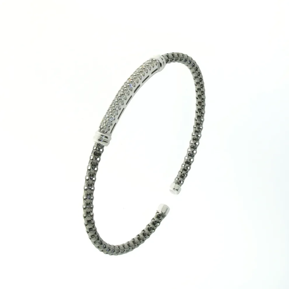 Sterling Silver Cz Flexible Bangle