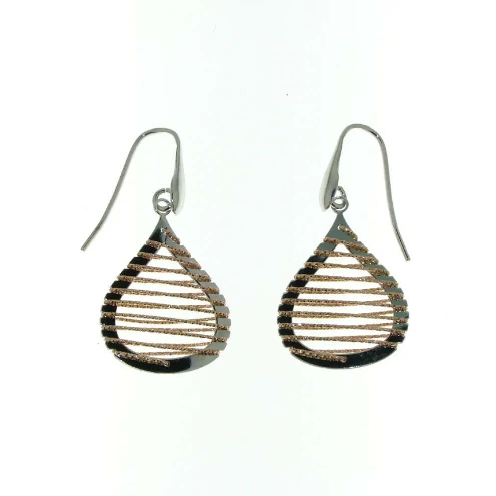 Sterling Silver Pear-Shaped Rose-Colored Spiral Glitter Wire Dangle Earrings