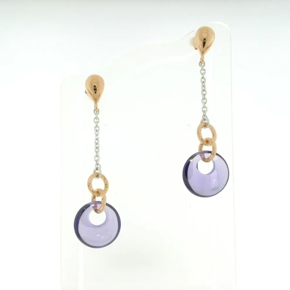 Sterling Silver Rose & Silver Zircon Amethyst Earrings
