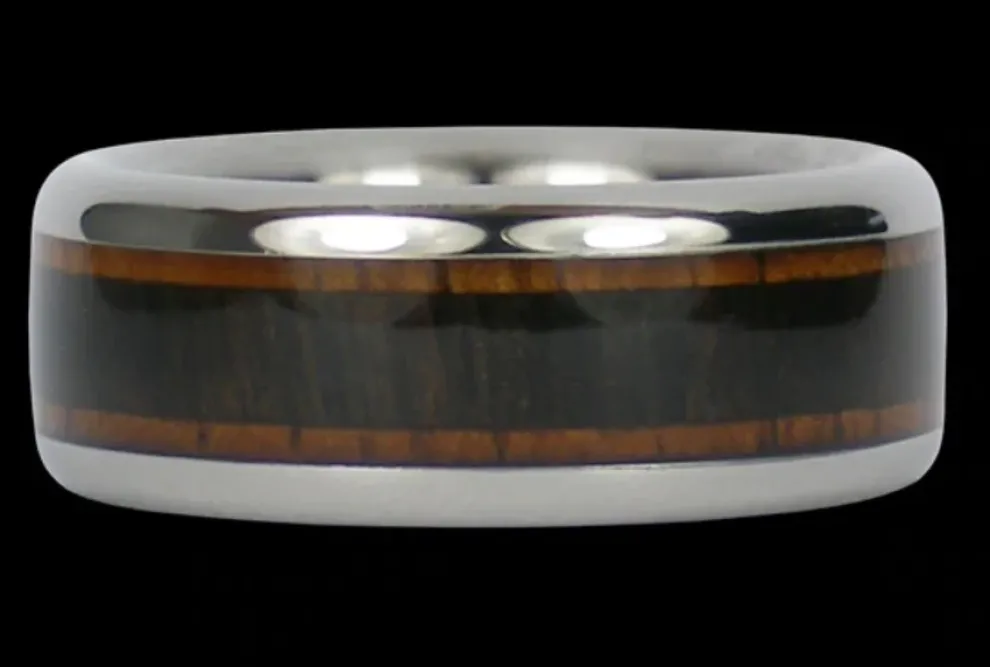 Titanium Ring With Koa And Black Wood Inlays
