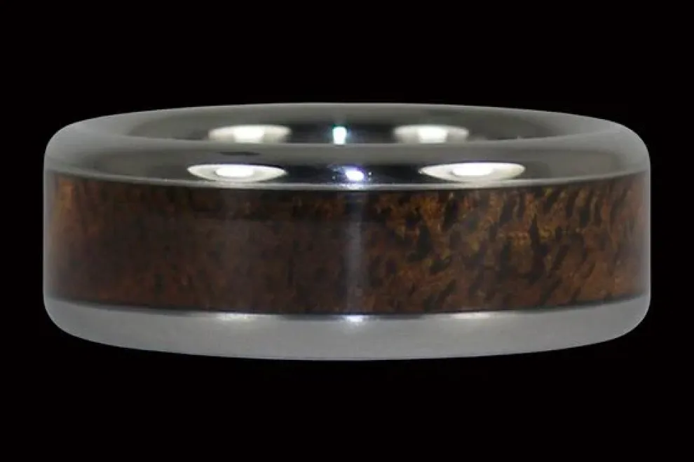 Titanium Ring With Hawaiian Curly Koa Wood