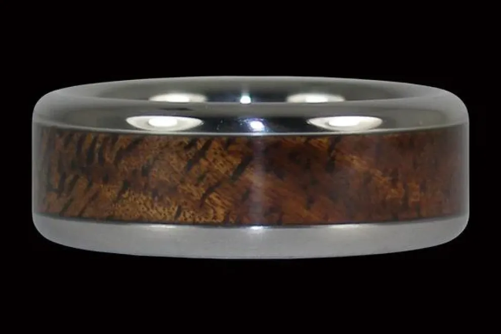 Titanium Ring With Hawaiian Curly Koa Wood