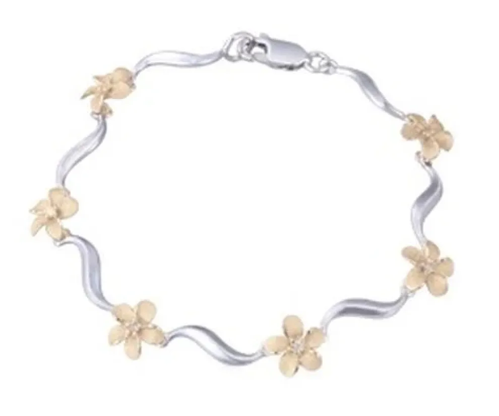 2/Tone 14K Plumeria Lei Bracelet With 6 Diamonds