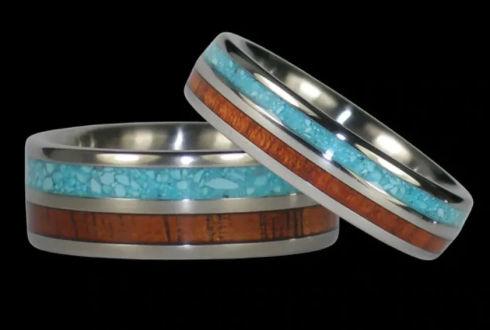 Turquoise And Koa Titanium Ring Band